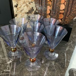 6 Vintage Glasses with Golden Ball Stem